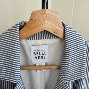 Belle Vere Blue Striped Seersucker Romper Belted Sleeveless Women 4 Coastal Prep